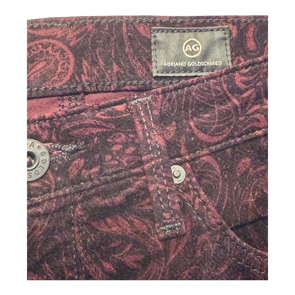AG Jeans The Prima Ankle Cigarette Ankle Pants Burgundy Paisley Print Size 4 - Picture 4 of 7